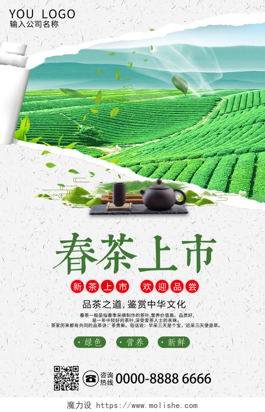 绿色简洁新茶上市春茶上市茶叶海报设计